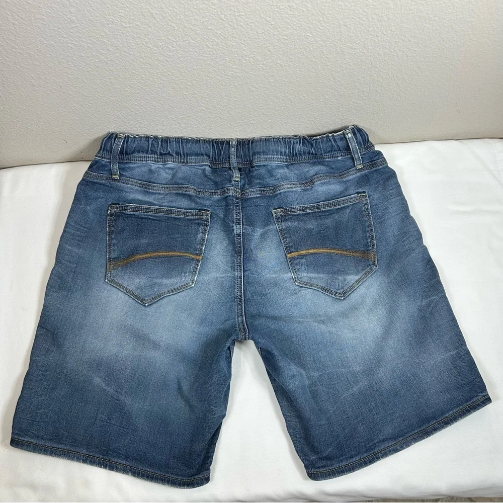 Driftwood Connie‎ Medium Wash Distress Elastic Waist Drawstring Jean Shorts 32